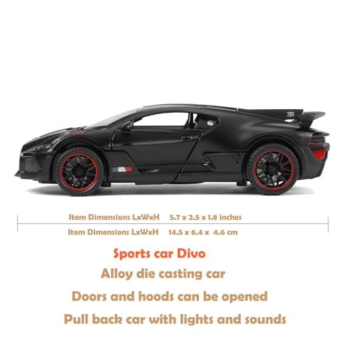 FEXXA 🏎️ Scale Exclusive Alloy Metal Pull Back Die-cast Car Model with Sound Light Mini Auto Toy for Kids Metal Model Toy Car with Sound and Light (1.32 Scale Bugatti DIVO -Black) - Image 3