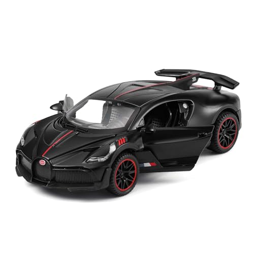 FEXXA 🏎️ Scale Exclusive Alloy Metal Pull Back Die-cast Car Model with Sound Light Mini Auto Toy for Kids Metal Model Toy Car with Sound and Light (1.32 Scale Bugatti DIVO -Black) - Image 1