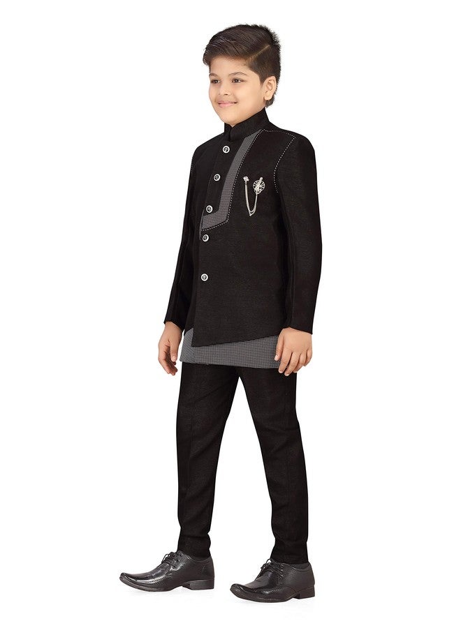 AJ Dezines Kids Indo Western Sherwani Set For Boys (Black, 2-3 Years) - Image 2