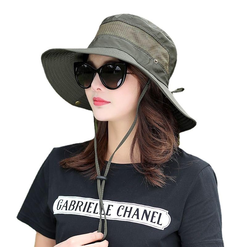 Alexvyan Polyester Round Crown Hat Sun Visor Hats for Women Wide Brim Summer Cap for Girls Uv Protection Breathable Casual Beach Safari Sun Protection Cap for Women Girl Men (Green), Large - Image 1