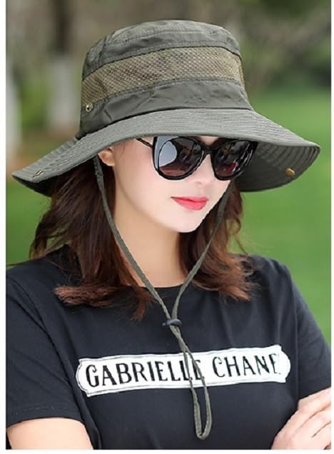 Alexvyan Polyester Round Crown Hat Sun Visor Hats for Women Wide Brim Summer Cap for Girls Uv Protection Breathable Casual Beach Safari Sun Protection Cap for Women Girl Men (Green), Large - Image 4