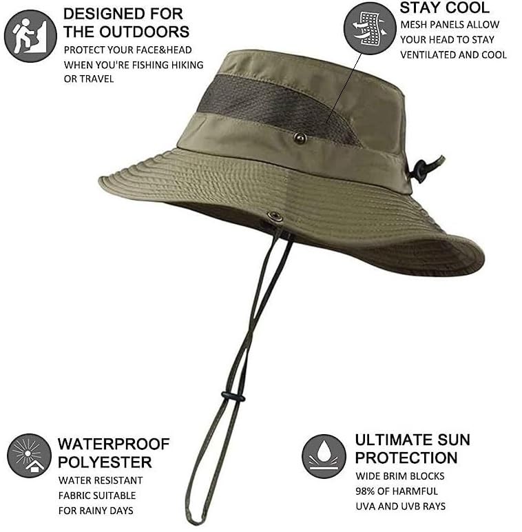 Alexvyan Polyester Round Crown Hat Sun Visor Hats for Women Wide Brim Summer Cap for Girls Uv Protection Breathable Casual Beach Safari Sun Protection Cap for Women Girl Men (Green), Large - Image 3