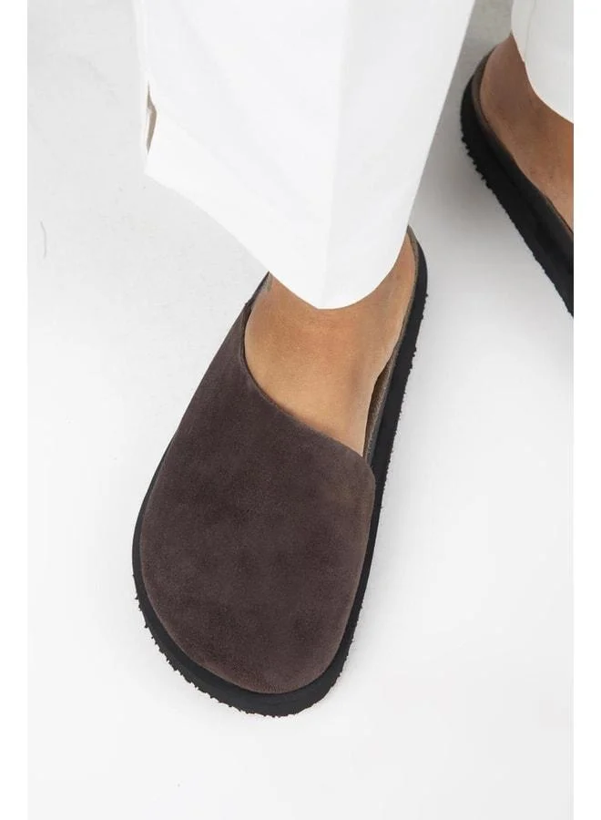 Ateshi Women's Genuine Leather Flat Sandal Coffee Slippers.