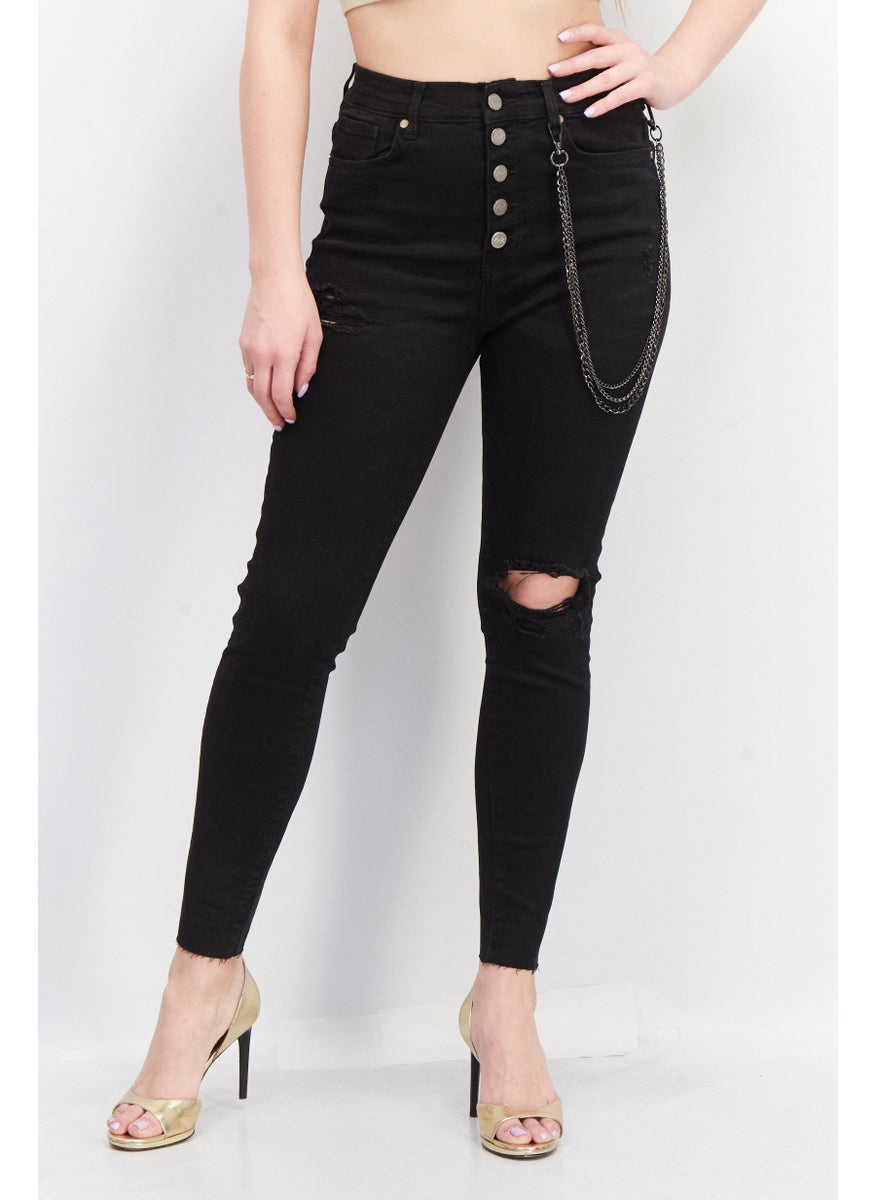 KENDALL + KYLIE - Women Regular Fit Textured Stretchable Jeans, Black - Image 1