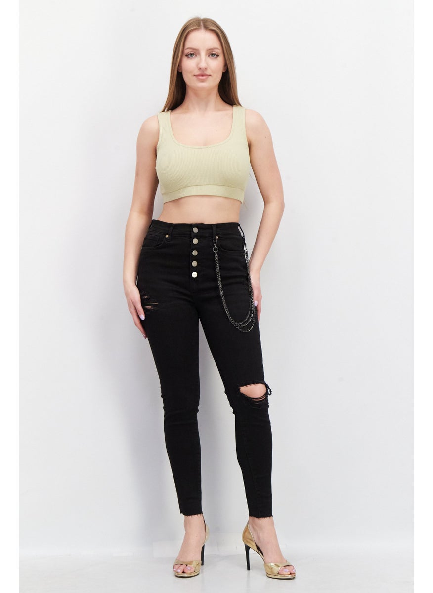 KENDALL + KYLIE - Women Regular Fit Textured Stretchable Jeans, Black - Image 1