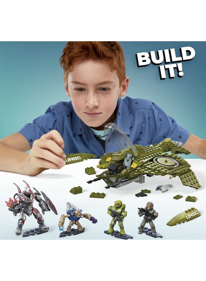 Mega Brands MEGA Halo Infinite Toy Building Set, UNSC Wasp Onslaught Aircraft with 406 Pieces, 4 Poseable Action Figures and Accessories, for Collectors  - Image 3