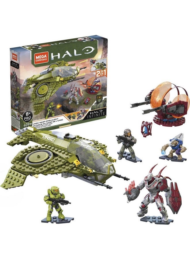 Mega Brands MEGA Halo Infinite Toy Building Set, UNSC Wasp Onslaught Aircraft with 406 Pieces, 4 Poseable Action Figures and Accessories, for Collectors  - Image 1