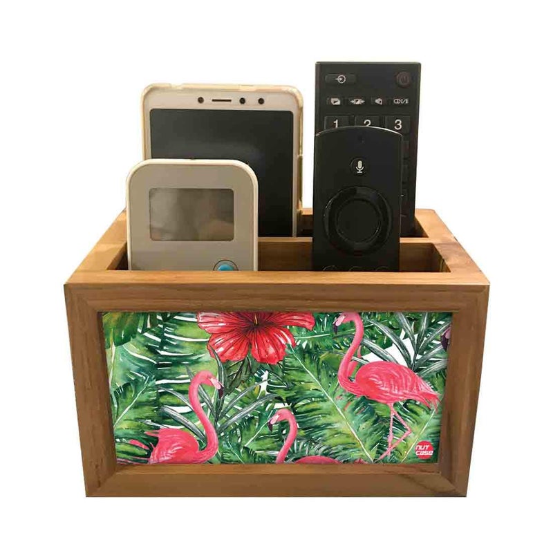 Nutcase Designer Teak Wood TV Remote Stand For Home Remote Holders Organizer Caddy for TV/AC Remotes Control -Multipurpose Desk Organiser-6�x4�x4� - Flamingoes Floral - Image 2