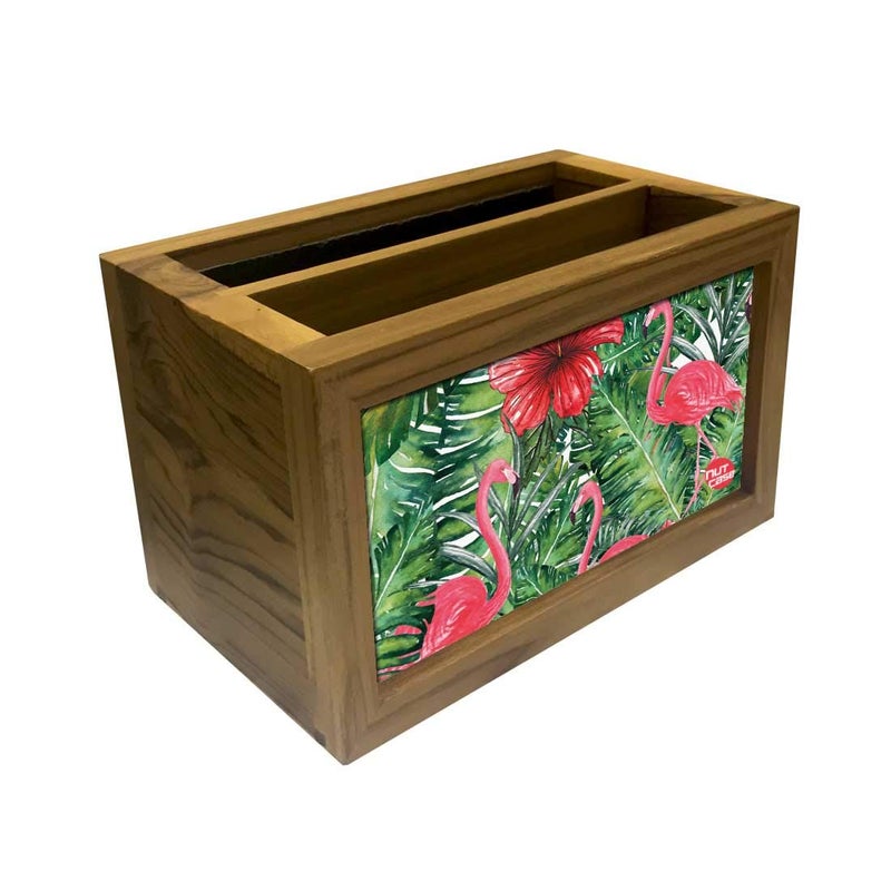 Nutcase Designer Teak Wood TV Remote Stand For Home Remote Holders Organizer Caddy for TV/AC Remotes Control -Multipurpose Desk Organiser-6�x4�x4� - Flamingoes Floral - Image 3