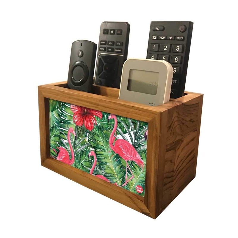 Nutcase Designer Teak Wood TV Remote Stand For Home Remote Holders Organizer Caddy for TV/AC Remotes Control -Multipurpose Desk Organiser-6�x4�x4� - Flamingoes Floral - Image 5