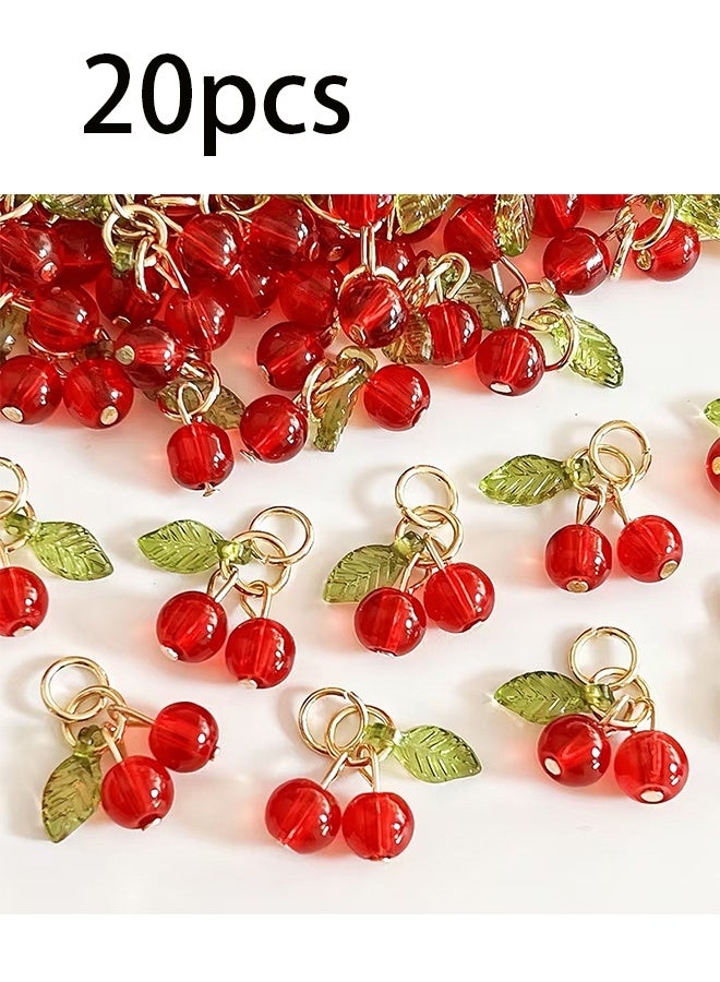 20pcs Red Cherry Charms, Cute Glass Red Fruit Pendants with Loop DIY Jewelry Making Accessories for Bracelet Necklace Earrings - Image 1