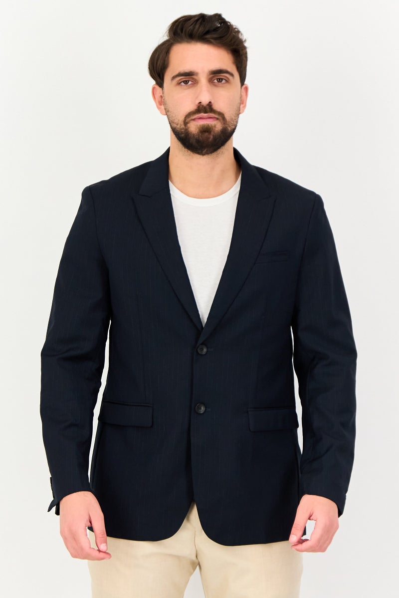 SELECTED Men Regular Fit Textured Casual Blazer, Dark Navy - Image 1