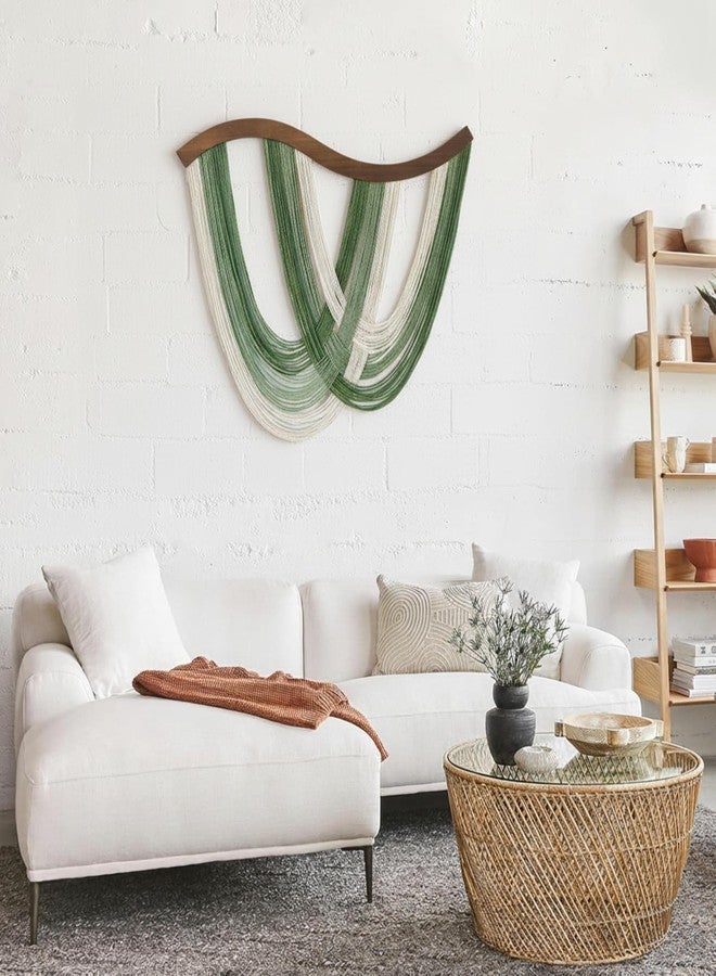 Mindsoft Tie-dye Macrame Wall Hanging Boho Tapestry Neutral Modern Sage Green Handmade Fiber Minimalism Dip Dye Yarn Wall Art for Headboard Bedroom Living Room Fiber Home Apartment Decor 31.5" x 23.6" - Image 3