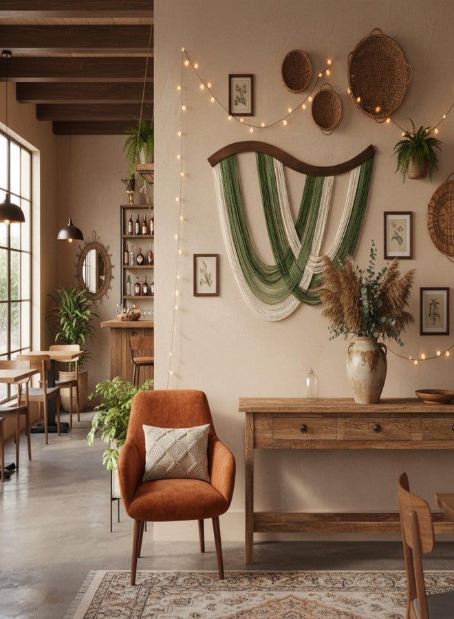 Mindsoft Tie-dye Macrame Wall Hanging Boho Tapestry Neutral Modern Sage Green Handmade Fiber Minimalism Dip Dye Yarn Wall Art for Headboard Bedroom Living Room Fiber Home Apartment Decor 31.5" x 23.6" - Image 4