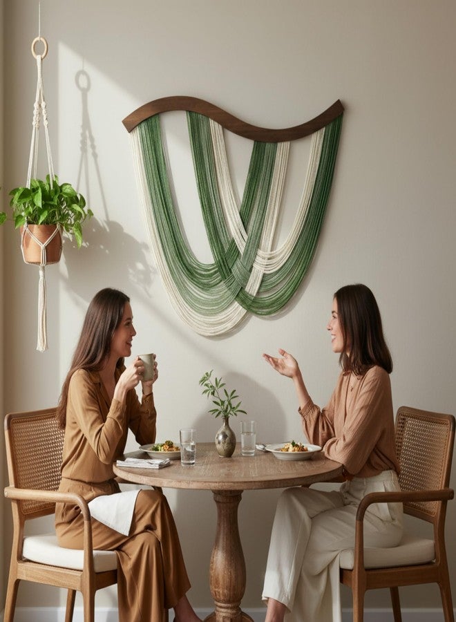 Mindsoft Tie-dye Macrame Wall Hanging Boho Tapestry Neutral Modern Sage Green Handmade Fiber Minimalism Dip Dye Yarn Wall Art for Headboard Bedroom Living Room Fiber Home Apartment Decor 31.5" x 23.6" - Image 5