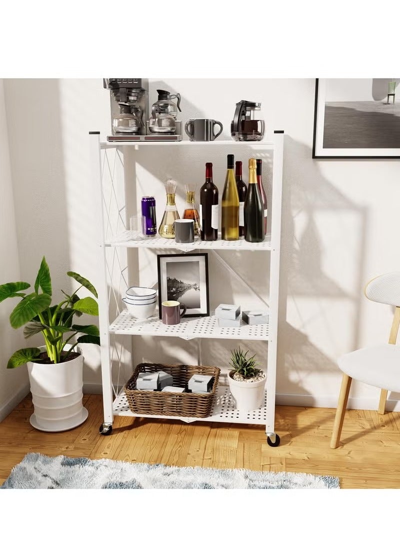 EXCLIFE Kitchen Storage Rack and Heavy Duty Metal Shelving Unit on Rolling Cart for Garage, Kitchen, Basement, Pantry, 4-Tier Thick Foldable Storage Shelves with Wheels, Large Capacity - Image 3