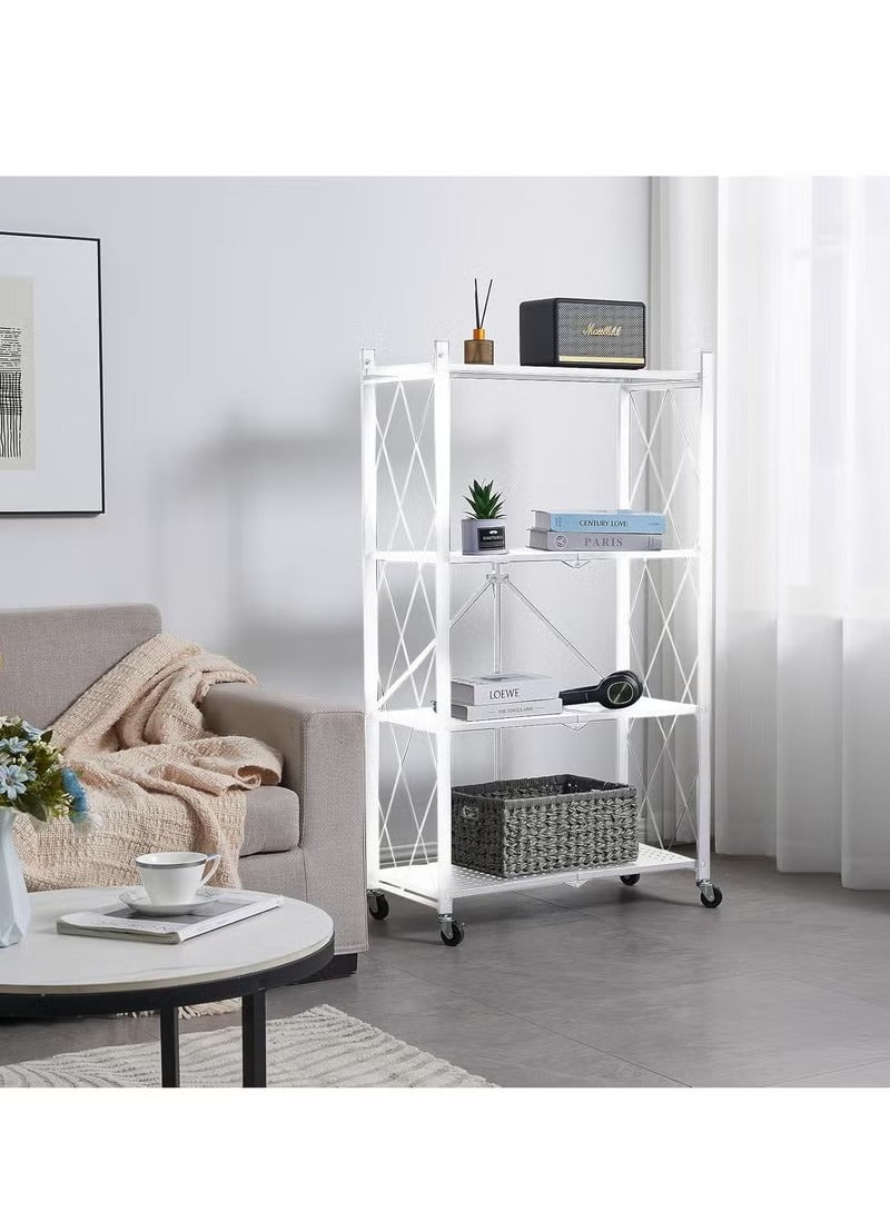 EXCLIFE Kitchen Storage Rack and Heavy Duty Metal Shelving Unit on Rolling Cart for Garage, Kitchen, Basement, Pantry, 4-Tier Thick Foldable Storage Shelves with Wheels, Large Capacity - Image 4