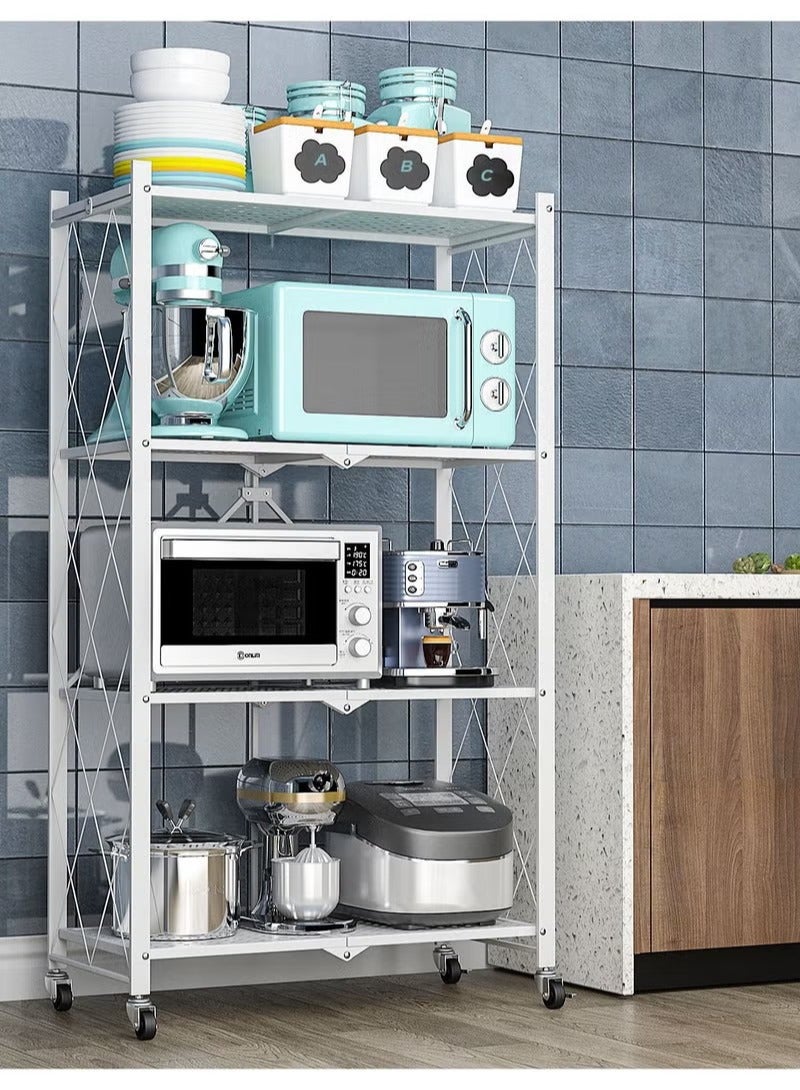 EXCLIFE Kitchen Storage Rack and Heavy Duty Metal Shelving Unit on Rolling Cart for Garage, Kitchen, Basement, Pantry, 4-Tier Thick Foldable Storage Shelves with Wheels, Large Capacity - Image 1