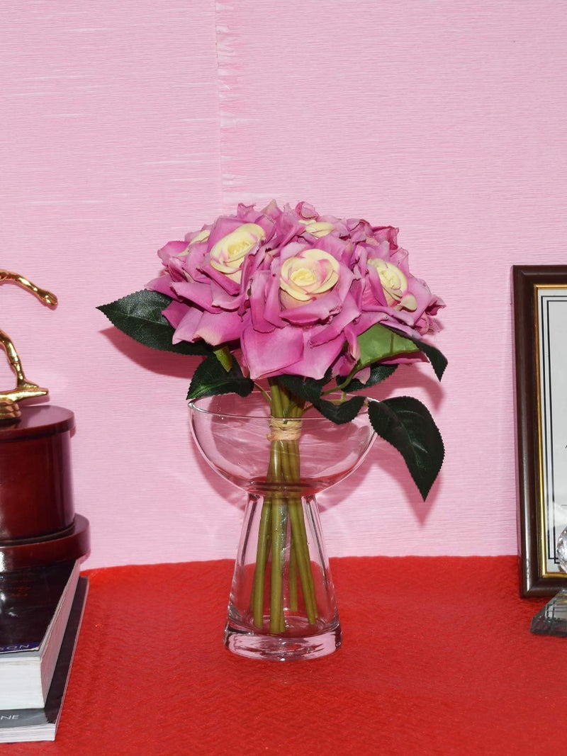 Fourwalls Beautiful Decorative Artificial Rose Flower Bouquet for Home décor (26 cm Tall, 10 Flower Stems, Light/Pink) - Image 5