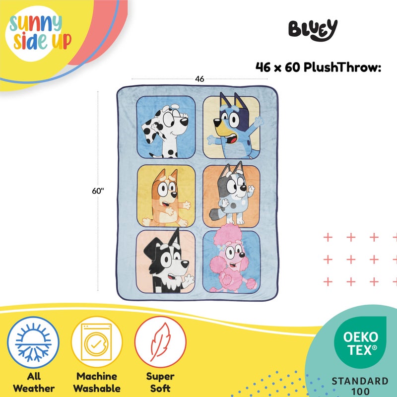 الجانب المشمس للأعلى Bluey & Friends Plush Throw بطانية - مقاييس 46 × 60 بوصة - فراش أطفال ناعمة ومريحة للغاية - Image 3