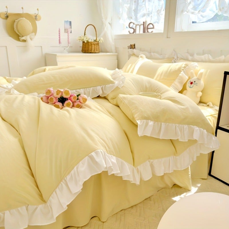 3pcss 90G Brushed Solid Color Duvet Cover Lace 3pcs Set Bedroom Guest Room Soft Comfortable Includes 1pc Duvet Cover And 2pcs Pillowcases - Image 5