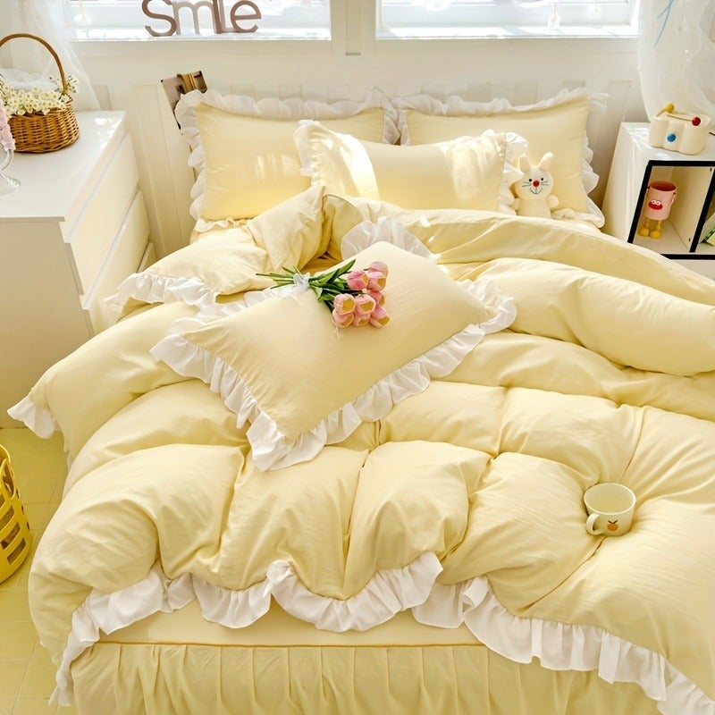 3pcss 90G Brushed Solid Color Duvet Cover Lace 3pcs Set Bedroom Guest Room Soft Comfortable Includes 1pc Duvet Cover And 2pcs Pillowcases - Image 2