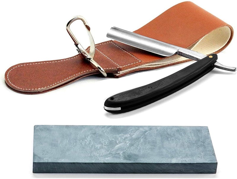Grandslam Pro Natural Wooden Handle 420 Steel Straight Razor, 2 Layers Long Leather Canvas Strop, Sharpening Stone,2 Side Grit 3000 Waterstone Knife Sharpener - Image 1