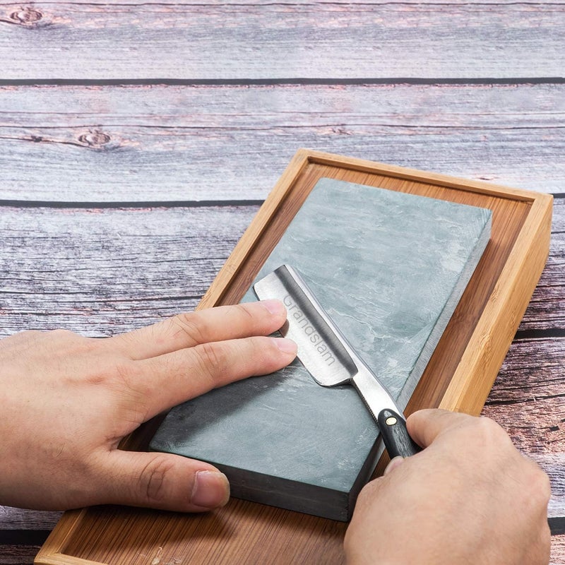 Grandslam Pro Natural Wooden Handle 420 Steel Straight Razor, 2 Layers Long Leather Canvas Strop, Sharpening Stone,2 Side Grit 3000 Waterstone Knife Sharpener - Image 4