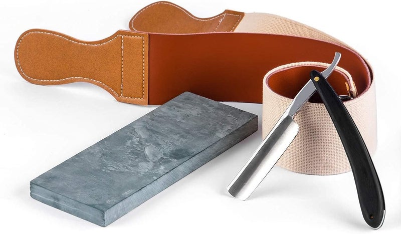 Grandslam Pro Natural Wooden Handle 420 Steel Straight Razor, 2 Layers Long Leather Canvas Strop, Sharpening Stone,2 Side Grit 3000 Waterstone Knife Sharpener - Image 2