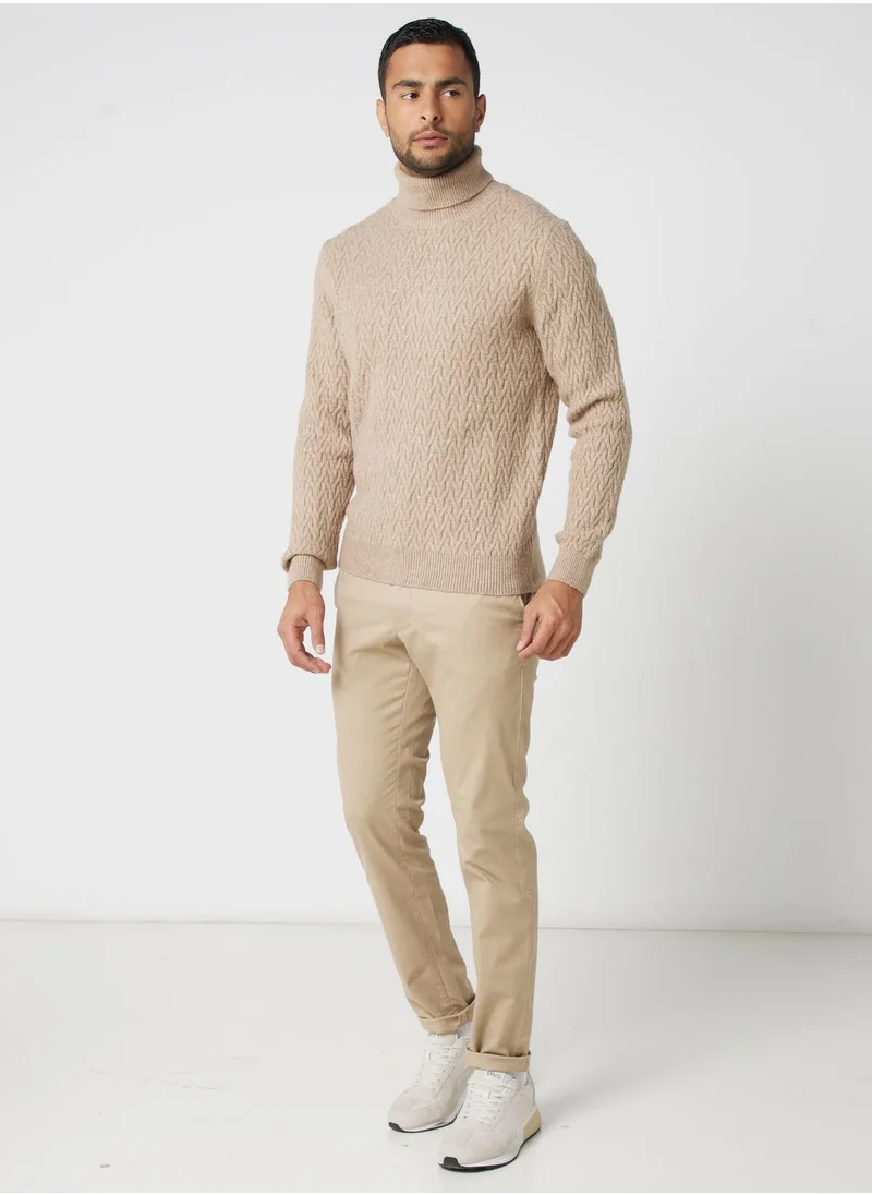 مانجو مان Turlte Neck Braided Sweater