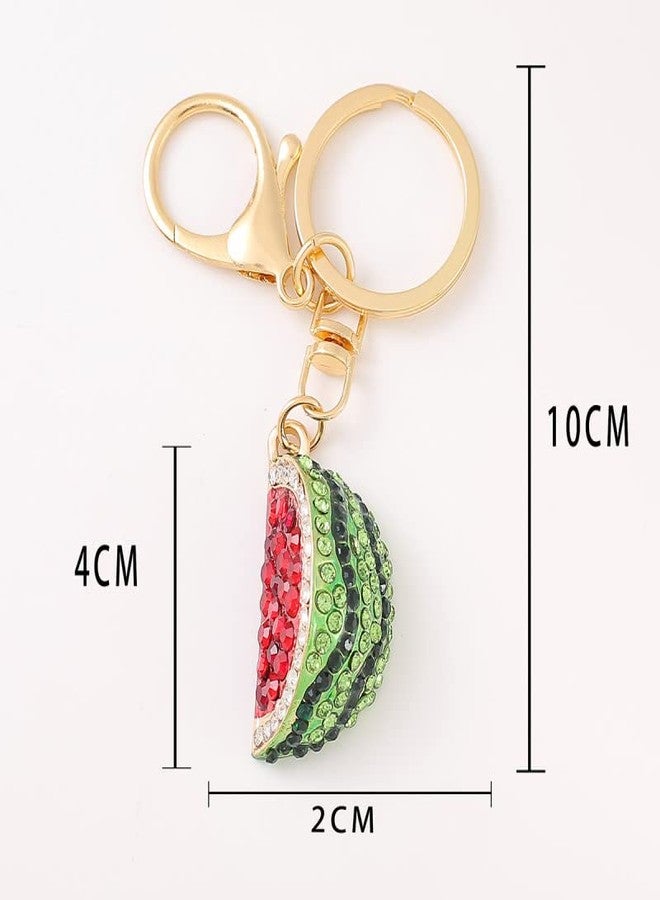 Bestdays Crystal Green Watermelon Handbag Keychain Purse Charm Pendant Car Bag Ornaments Fruit Pocket Keychain Key Ring - Image 2