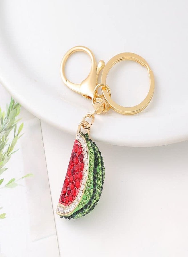 Bestdays Crystal Green Watermelon Handbag Keychain Purse Charm Pendant Car Bag Ornaments Fruit Pocket Keychain Key Ring - Image 3