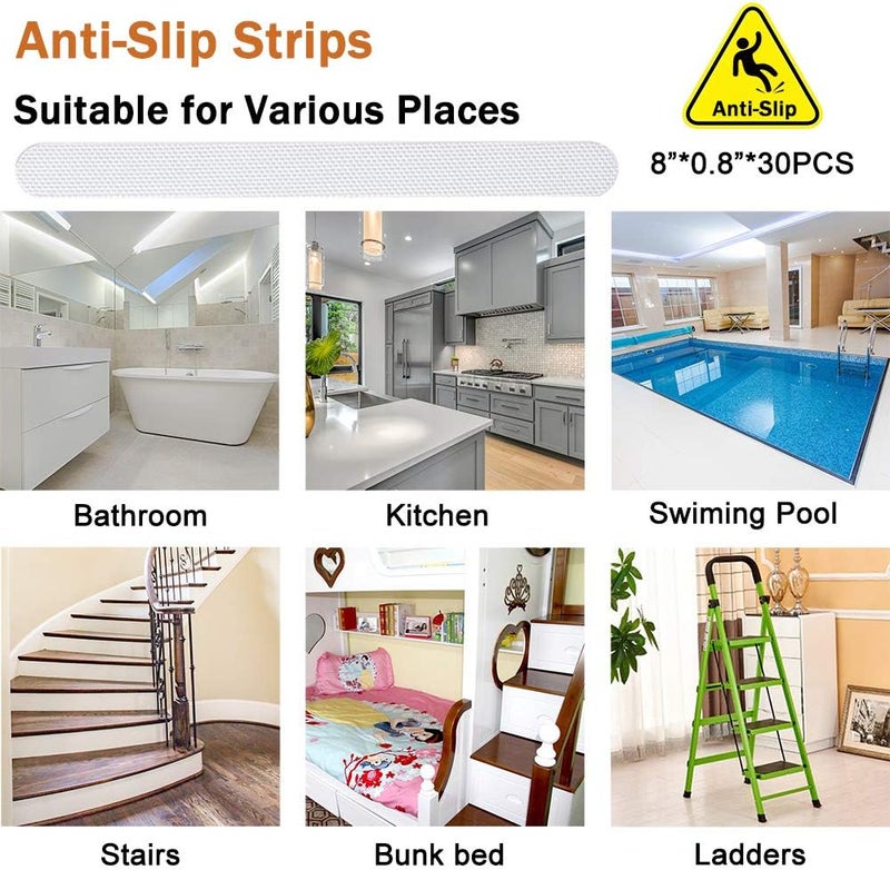V-TOP 30 PCS Non Slip Shower Stickers, Safety Shower Non Slip Adhesive Strips Treads for Bathroom Floor Tub Stairs Ladders Pools Boats, Bathtub Appliques for Adults & Kids with Scraper (Clear) - Image 2