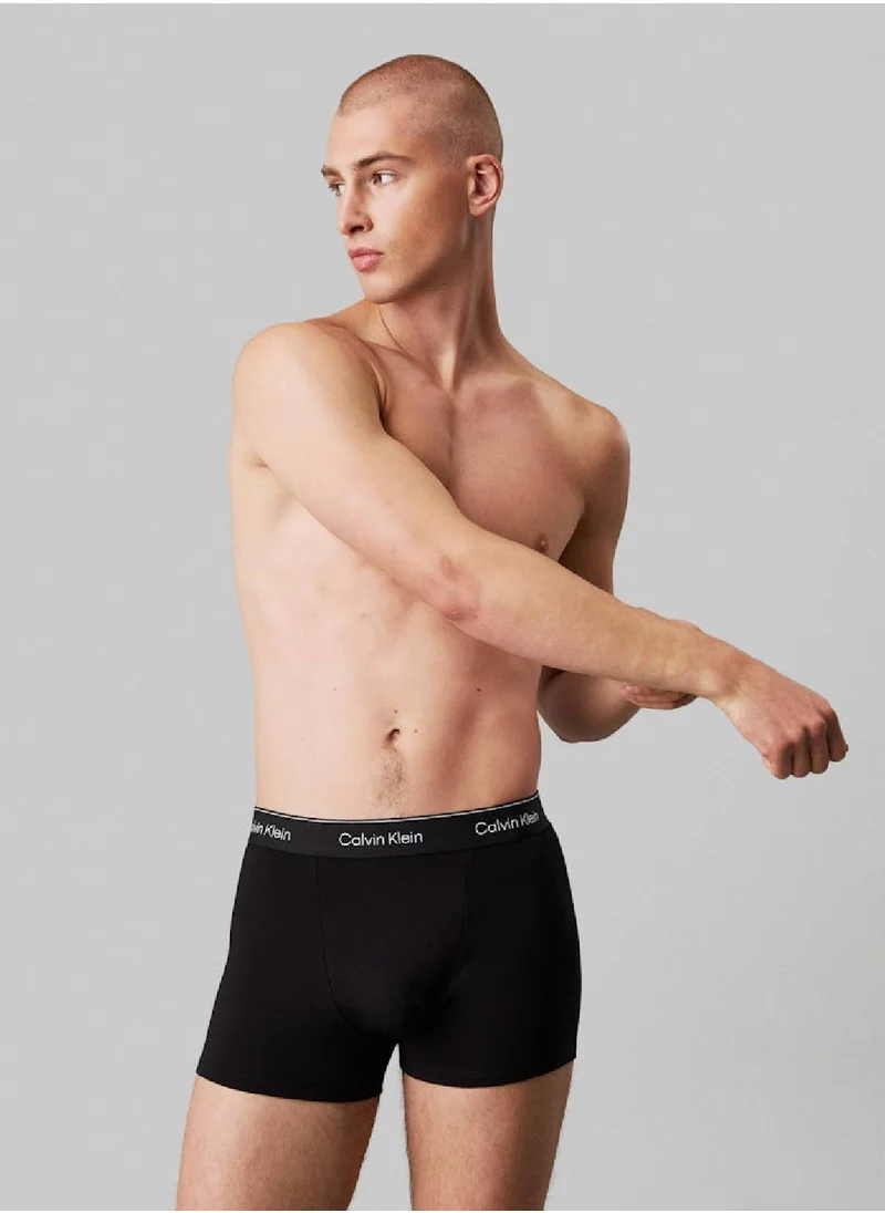 CALVIN KLEIN Men's 3 Pack Relaxed Dart Trunks - Icon Cotton Stretch, Black