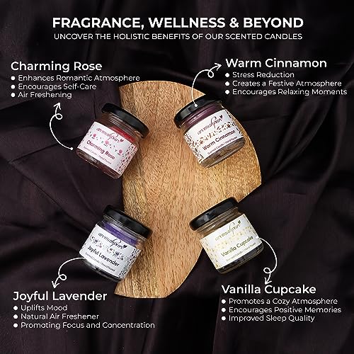 Aromahpure Scented Candles (Set of 4) (35 Hours) (100% Natural Wax) - Handcrafted | Smoke-Free | Vanilla Fantasy,Charming Rose, Warm Cinnamon, Joyful Lavender for Home & Gift Sets - Image 4