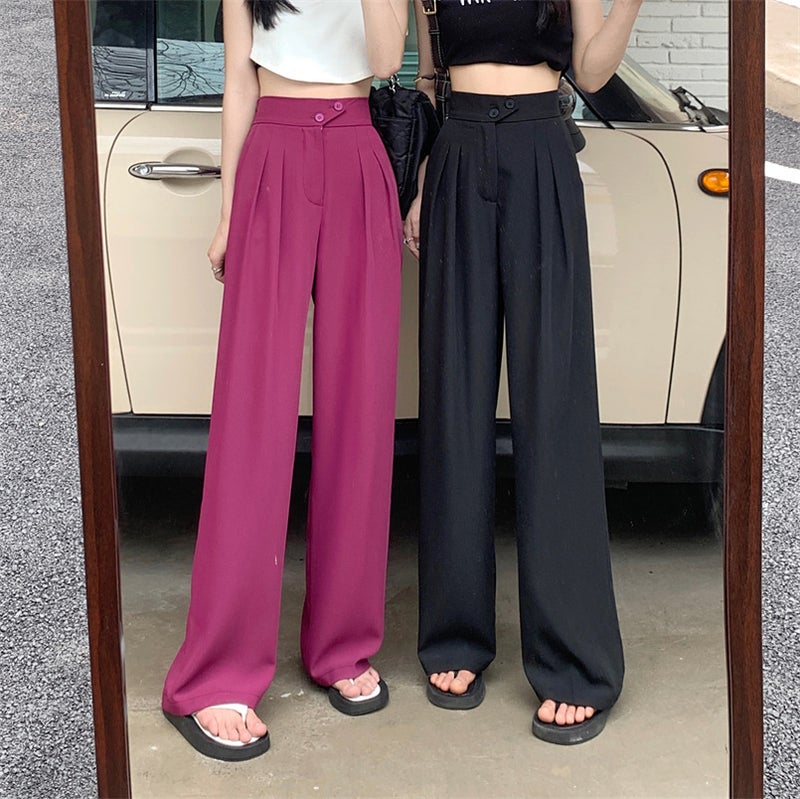 Wide Leg Pants Women'S Summer Thin High Waist Draping Black Slim Look Straight Casual Suit Pants For Small Men High Sense - Image 2