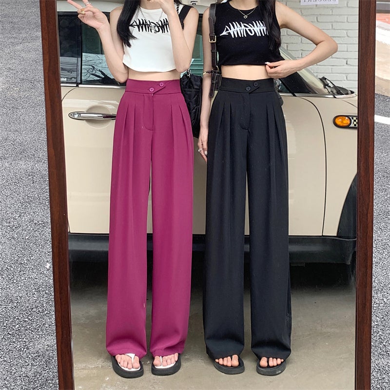 Wide Leg Pants Women'S Summer Thin High Waist Draping Black Slim Look Straight Casual Suit Pants For Small Men High Sense - Image 3