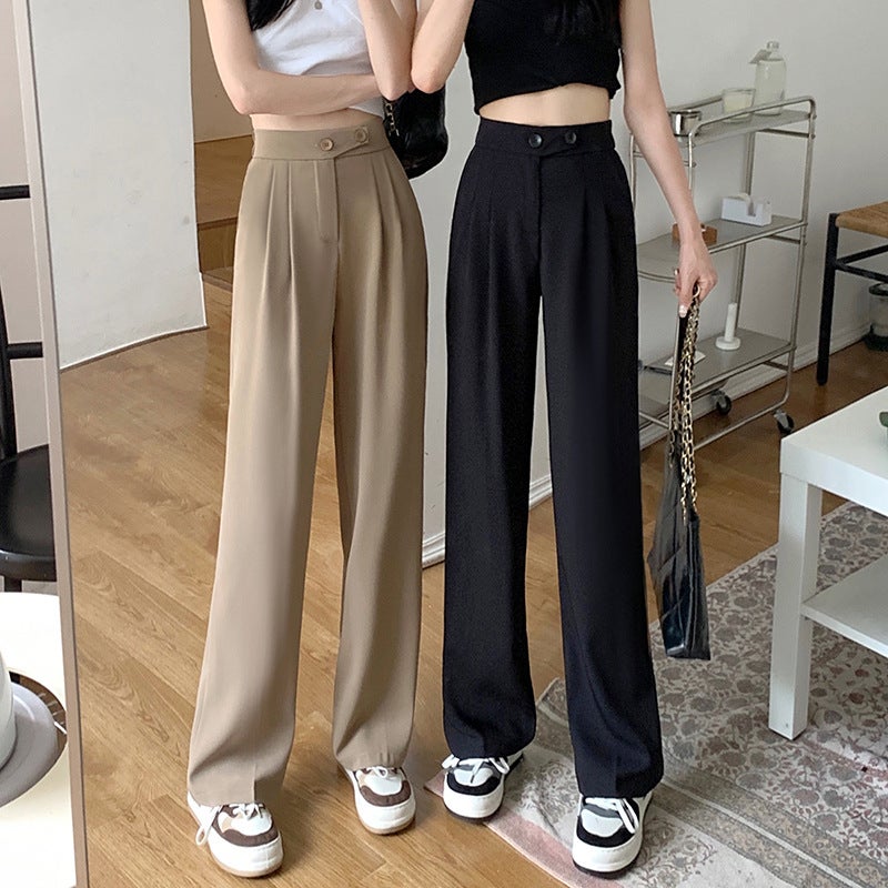 Wide Leg Pants Women'S Summer Thin High Waist Draping Black Slim Look Straight Casual Suit Pants For Small Men High Sense - Image 5