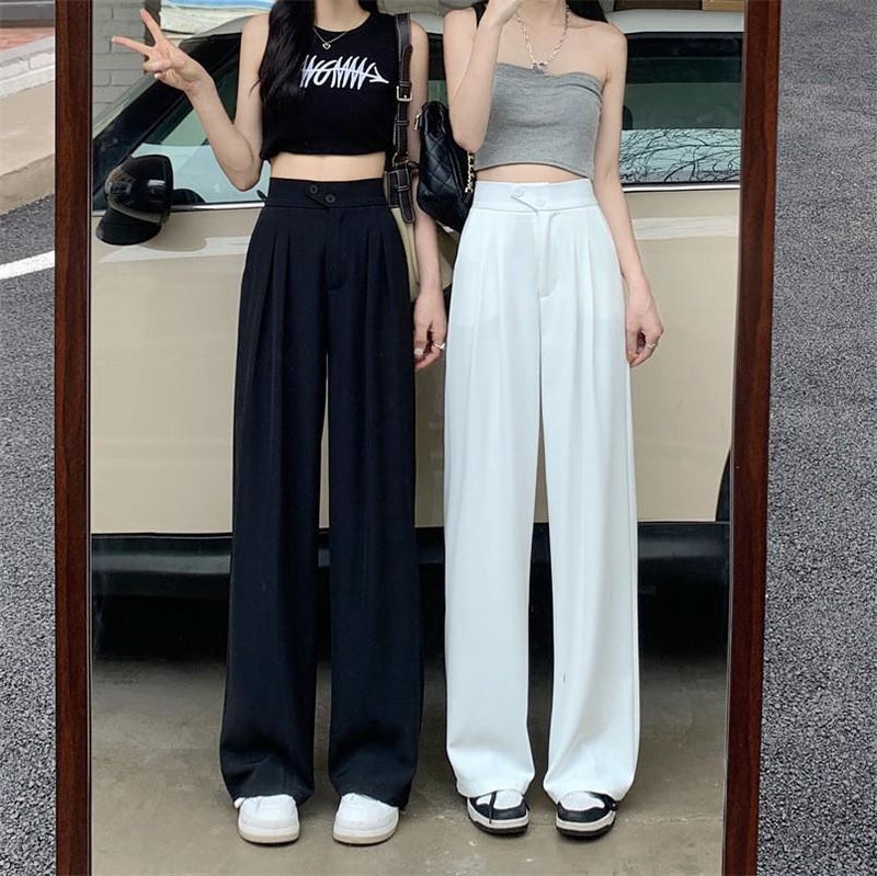 Wide Leg Pants Women'S Summer Thin High Waist Draping Black Slim Look Straight Casual Suit Pants For Small Men High Sense - Image 4