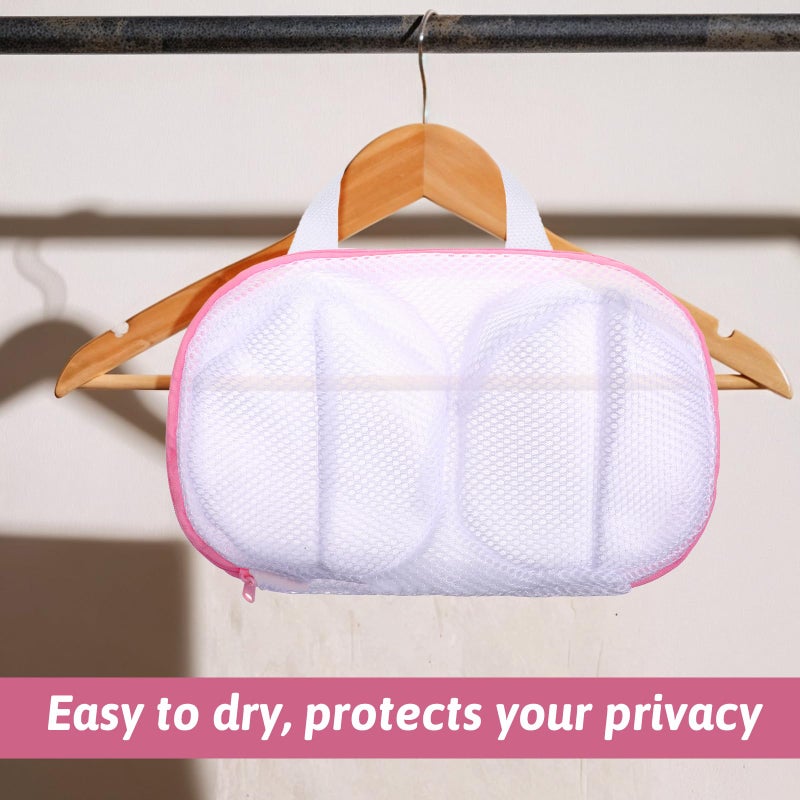Zyghjort Bra Washing Bags for Laundry, 2 Pcs Bra Laundry Bags for Washing Machine Mesh Lingerie Wash Bag with Zipper for Washing Delicates Underwear Brassiere (Pink, A Cups) - Image 3