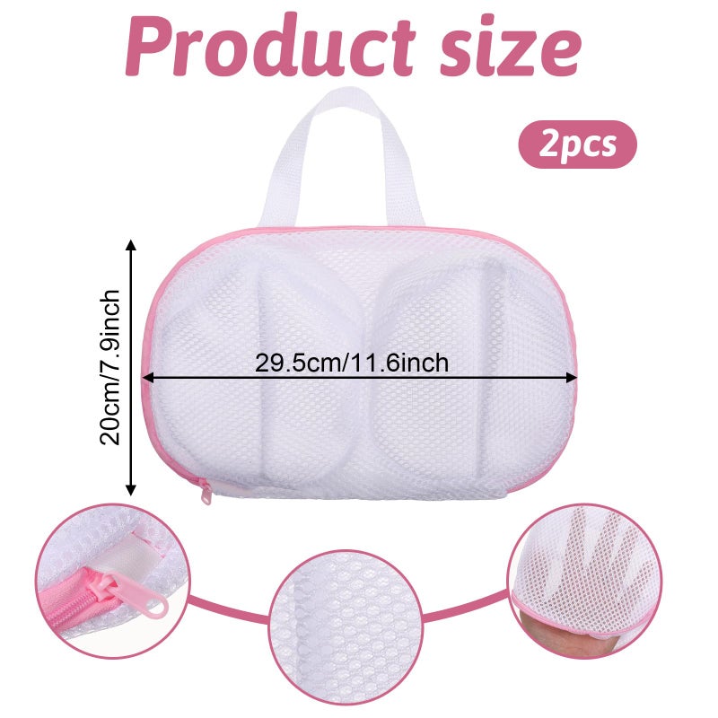 Zyghjort Bra Washing Bags for Laundry, 2 Pcs Bra Laundry Bags for Washing Machine Mesh Lingerie Wash Bag with Zipper for Washing Delicates Underwear Brassiere (Pink, A Cups) - Image 2