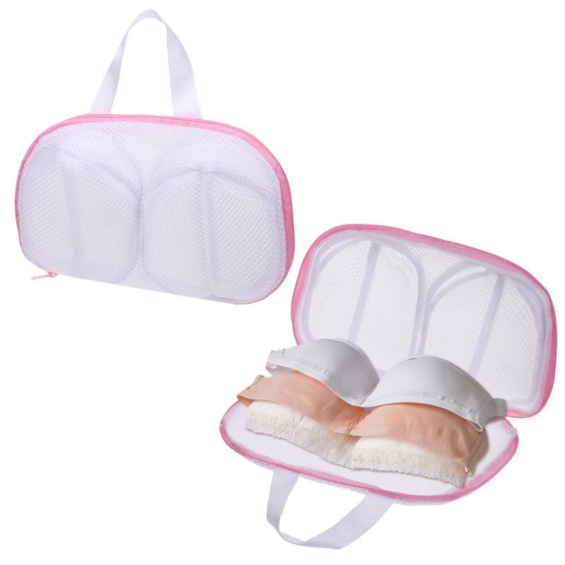 Zyghjort Bra Washing Bags for Laundry, 2 Pcs Bra Laundry Bags for Washing Machine Mesh Lingerie Wash Bag with Zipper for Washing Delicates Underwear Brassiere (Pink, A Cups) - Image 1