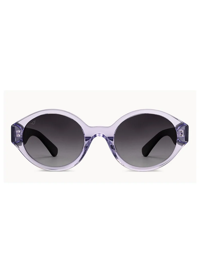 VINCENT CHASE Vincent Chase By Lenskart | Blue Transparent Grey Full Rim Round Branded Latest and Stylish Sunglasses | Polarized and 100% UV Protected | Men & Women | Small | VC S14842