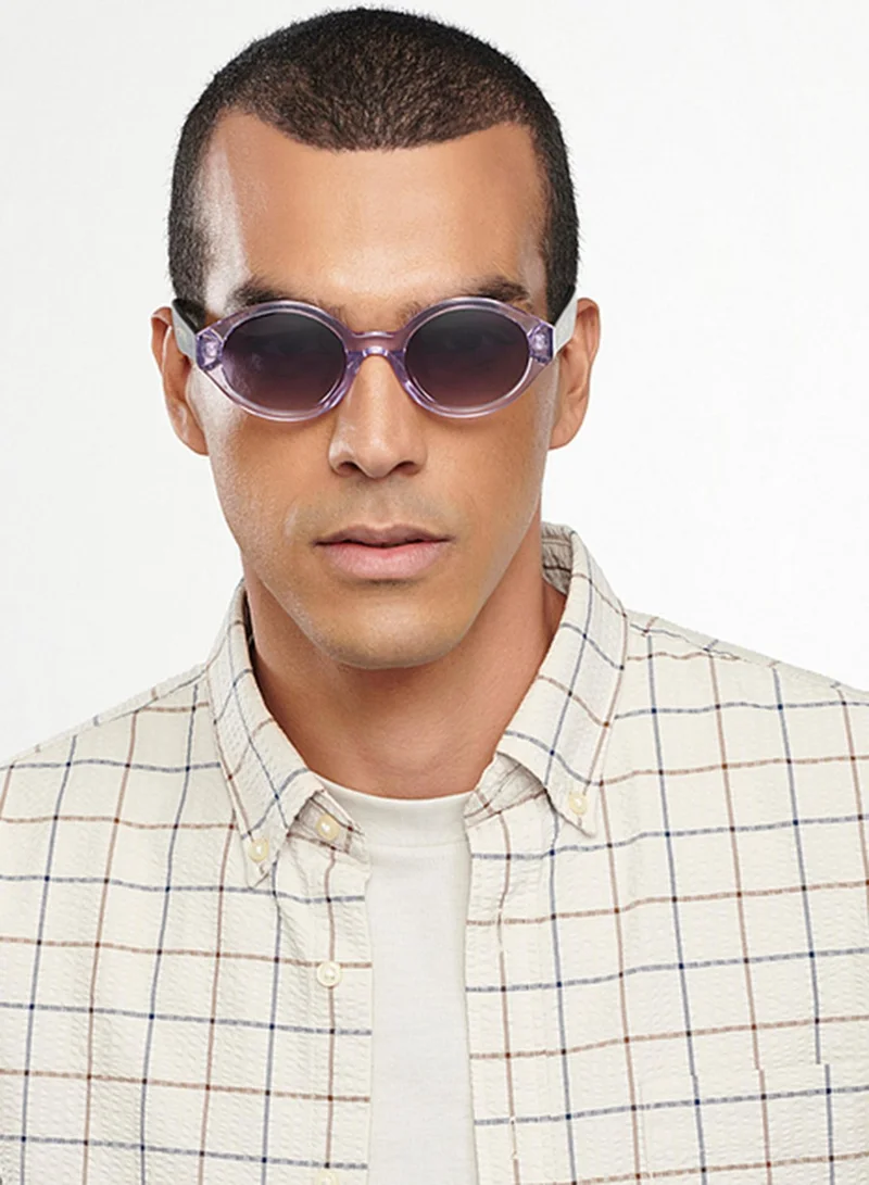 VINCENT CHASE Vincent Chase By Lenskart | Blue Transparent Grey Full Rim Round Branded Latest and Stylish Sunglasses | Polarized and 100% UV Protected | Men & Women | Small | VC S14842