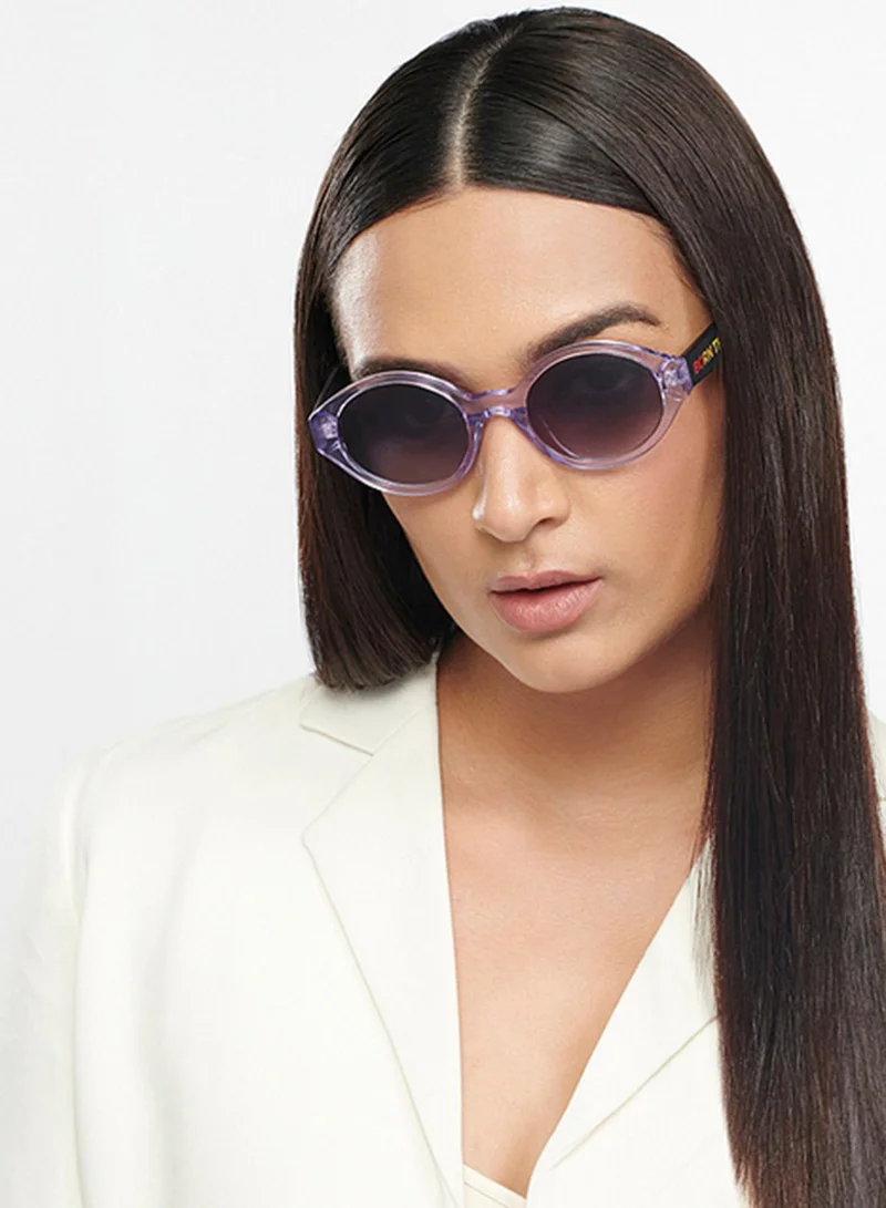 VINCENT CHASE Vincent Chase By Lenskart | Blue Transparent Grey Full Rim Round Branded Latest and Stylish Sunglasses | Polarized and 100% UV Protected | Men & Women | Small | VC S14842