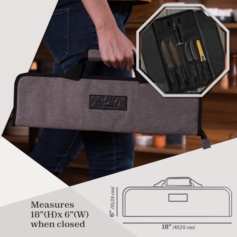 Asaya Chef Knife Roll Bag - 12 Pockets for Knives and Kitchen Utensils - Lightweight, Durable, and Stain Resistant Nylon - Perfect for the Traveling Chef - Knives not Included - Image 3