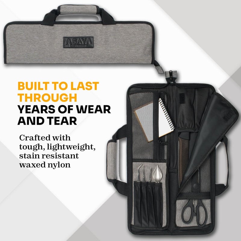 Asaya Chef Knife Roll Bag - 12 Pockets for Knives and Kitchen Utensils - Lightweight, Durable, and Stain Resistant Nylon - Perfect for the Traveling Chef - Knives not Included - Image 2