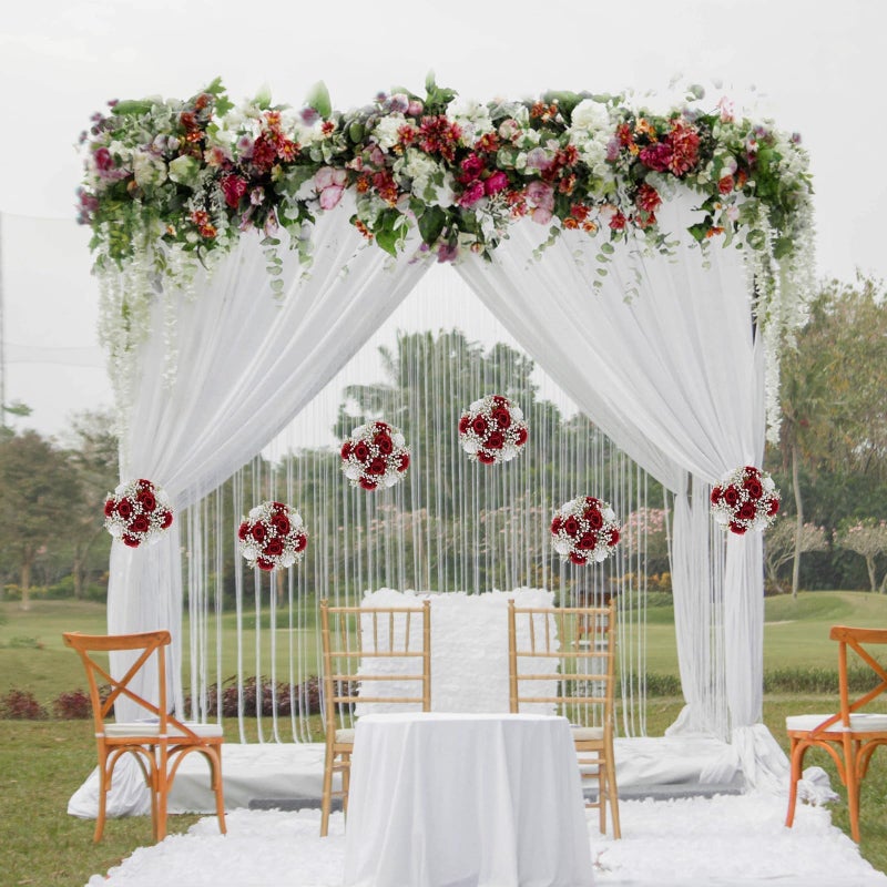 BLOSMON Fake Flowers Ball Wedding Centerpieces 10 Pcs Crimson Rose Babys Breath Artificial Flowers Center Pieces Decoration for Table Silk Kissing Floral Bouquet Arrangements for Home Party DIY Decor - Image 4