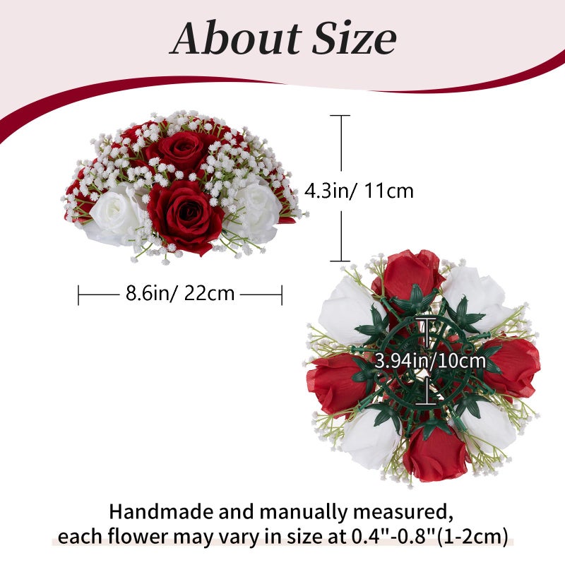 BLOSMON Fake Flowers Ball Wedding Centerpieces 10 Pcs Crimson Rose Babys Breath Artificial Flowers Center Pieces Decoration for Table Silk Kissing Floral Bouquet Arrangements for Home Party DIY Decor - Image 2