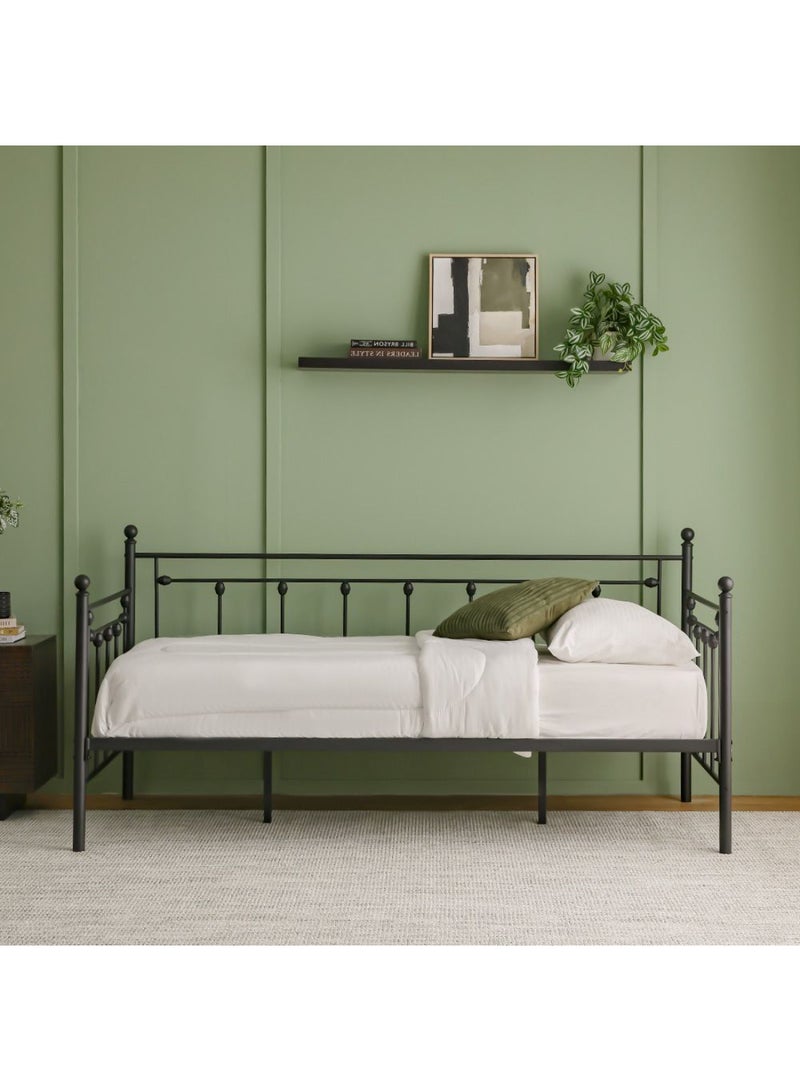 DANUBE HOME Bella Arrow 90x200 Metal Day Bed Without Mattress | Convertible Sleeping Sofabed | Comfortable Living Room Furniture L209xW96.8xH100cm - Black  - Image 2